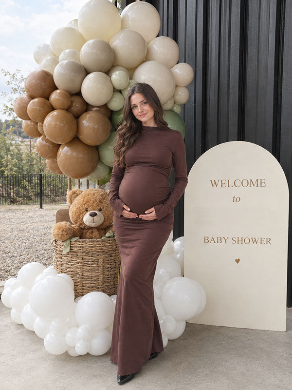 Bodycon Smocked Baby Shower Maternity Maxi Dress