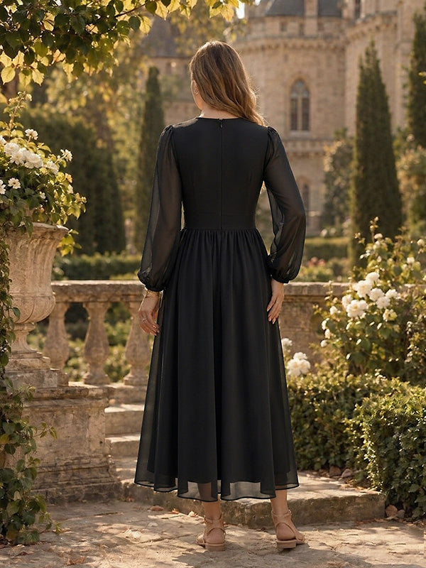Black Mesh Maternity Maxi Dress with Lantern Sleeves and Flowy Design