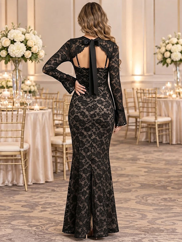 Black Lace 2-in-1 Maternity Maxi Dress with Chic Slit Bodycon Fit