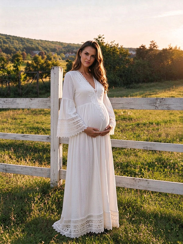 Lace White Photoshoot Maternity Maxi Dress