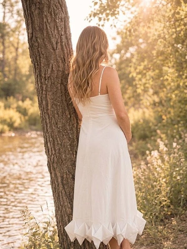 Momyknows Spaghetti Straps Bodycon Ruffle Vacation Maternity Maxi Dress - White - 3