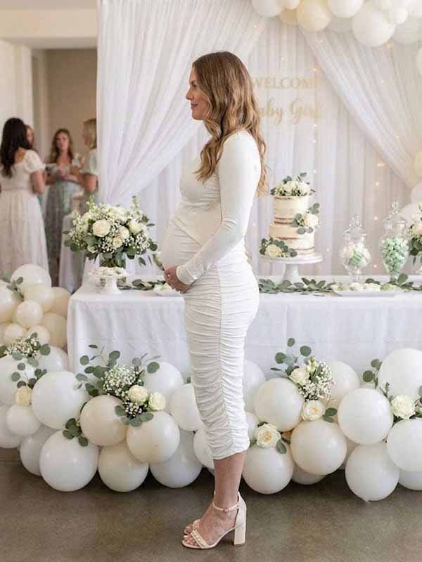 Momyknows Chic Bodycon Ruched Cut Out Baby Shower Maternity Mini Dress - White - 2