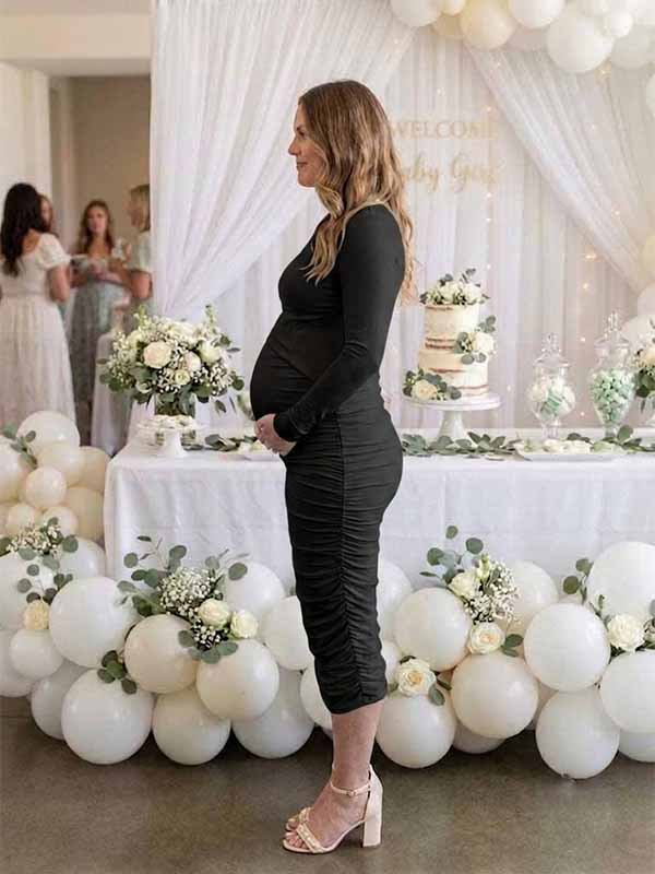 Momyknows Chic Bodycon Ruched Cut Out Baby Shower Maternity Mini Dress - Black - 5