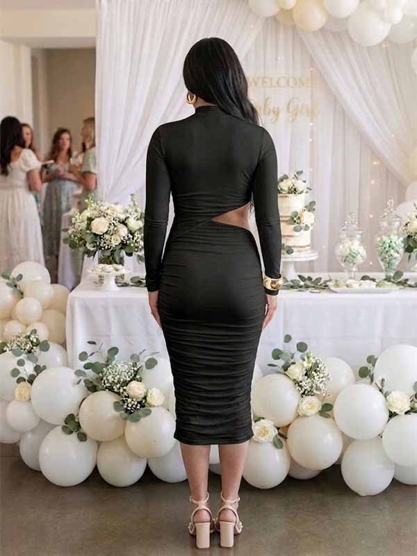 Momyknows Chic Bodycon Ruched Cut Out Baby Shower Maternity Mini Dress - Black - 6