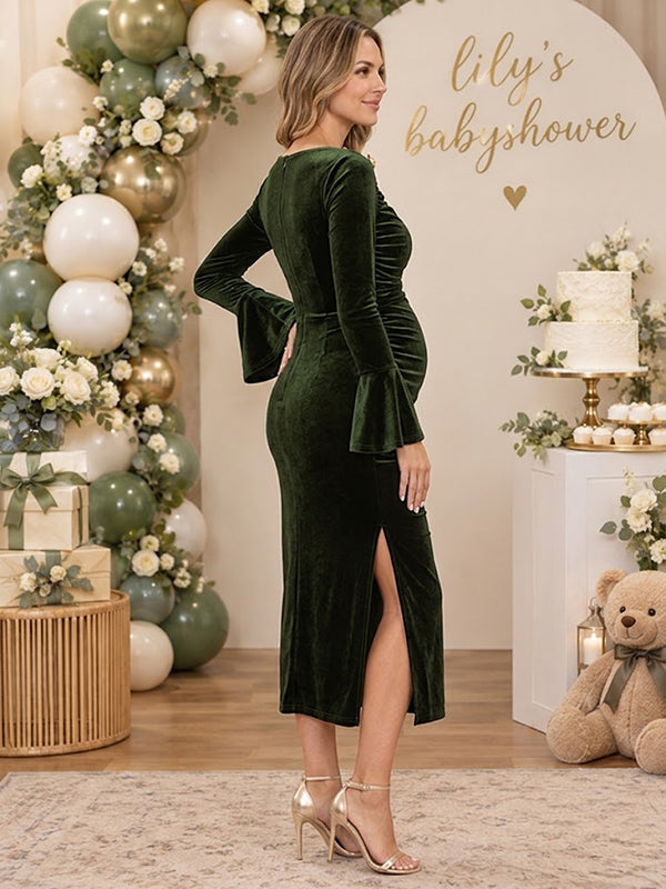 Army Green Elegant Maternity Dress with Side Slit Bodycon Silhouette