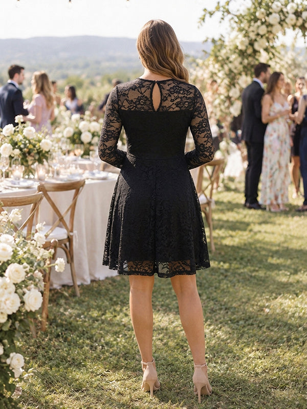 Black Lace A-Line Maternity Midi Dress with Elegant Lace Styling