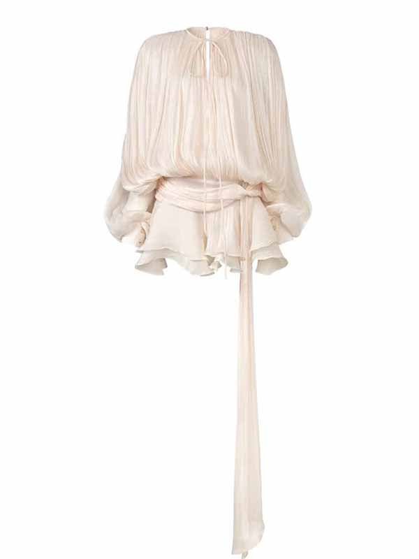 Momyknows Chic Apricot Babyshower Falbala Belt Side Draped Ruched 2-in-1 Photoshoot Maternity Mini Dress Short - Apricot - 5