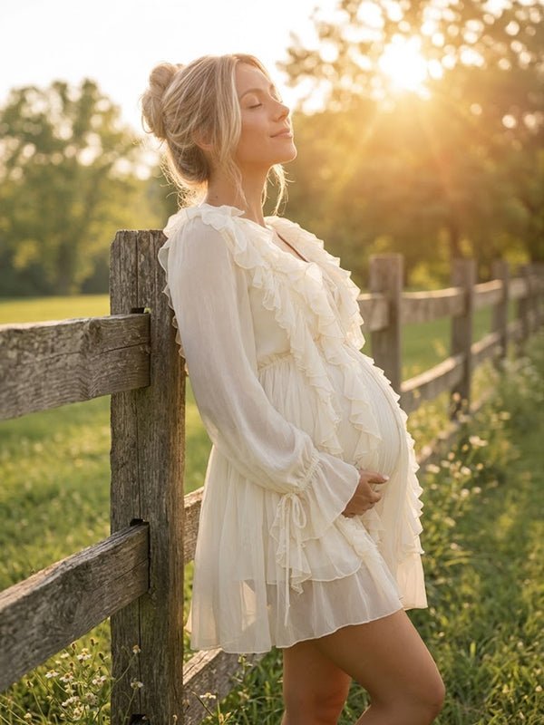 Momyknows Cute Apricot Falbala Lace Up Maternity Mini Dress - Apricot - 3