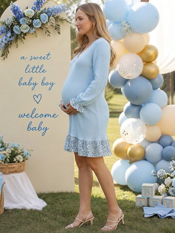 Blue Cheetah Maternity Mini Dress with Crochet Details Bodycon Fit