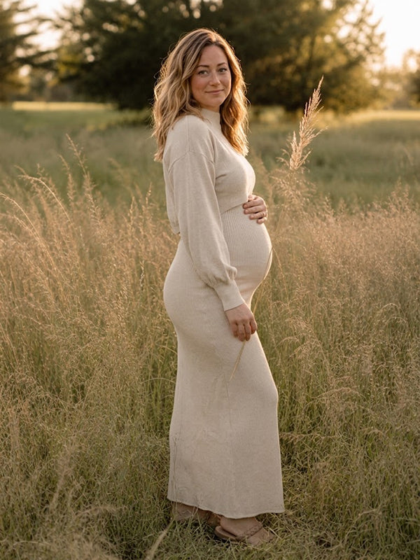 Apricot Bodycon Maternity Maxi Dress with Elegant Style Bodycon Fit