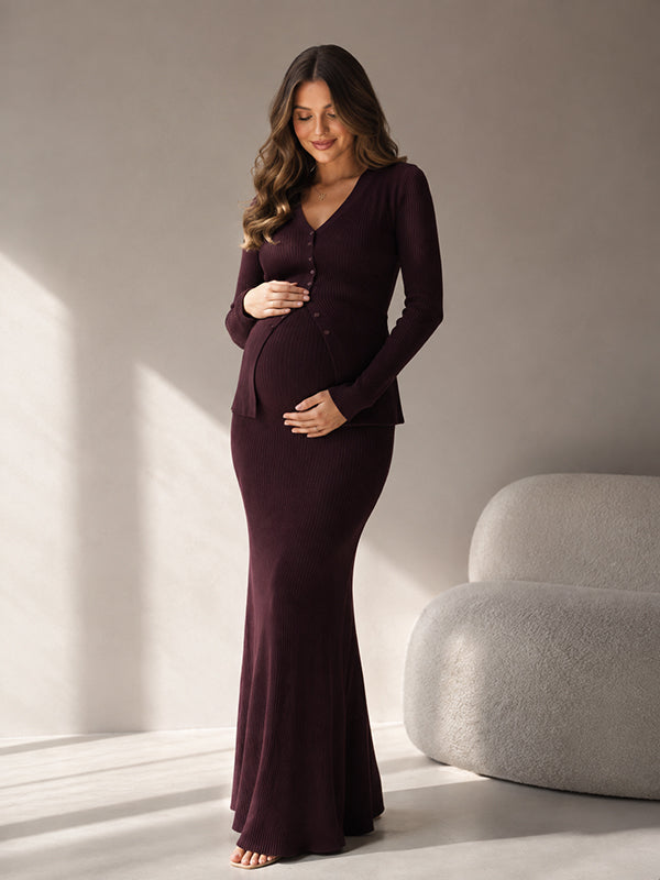 Purple Crochet 2-in-1 Maternity Maxi Dress with Bodycon Fit, Photoshoot