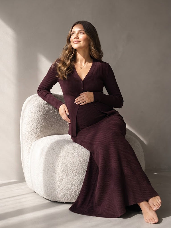 Purple Crochet 2-in-1 Maternity Maxi Dress with Crochet Details Bodycon Fit