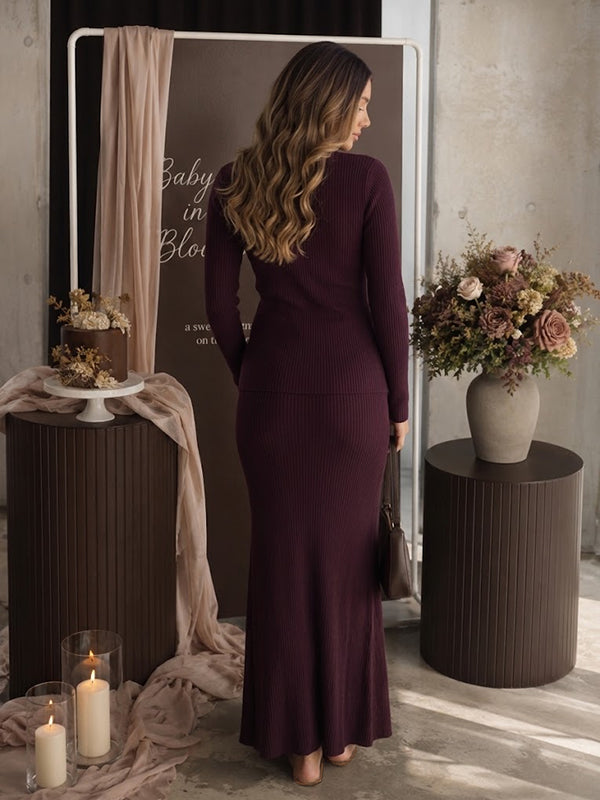 Purple Crochet 2-in-1 Maternity Maxi Dress with Crochet Details Flattering Fit