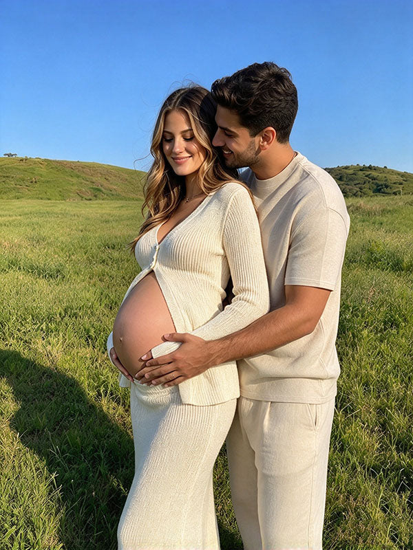 Beige 2 Piece Sets Photoshoot Maternity Maxi Dress