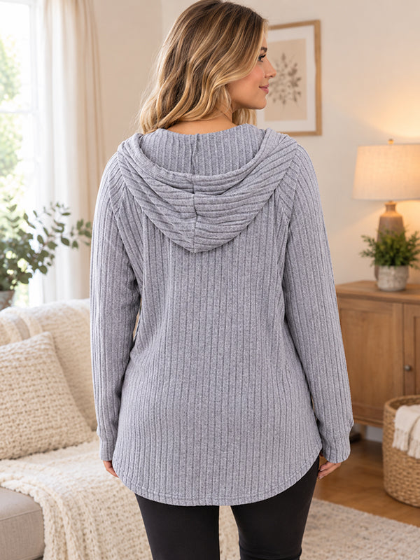 Grey Button Front Maternity Hoodie with Drawstring Loose Fit