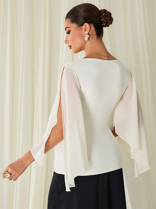 White Ruched Maternity Top with Slit Bell Sleeves