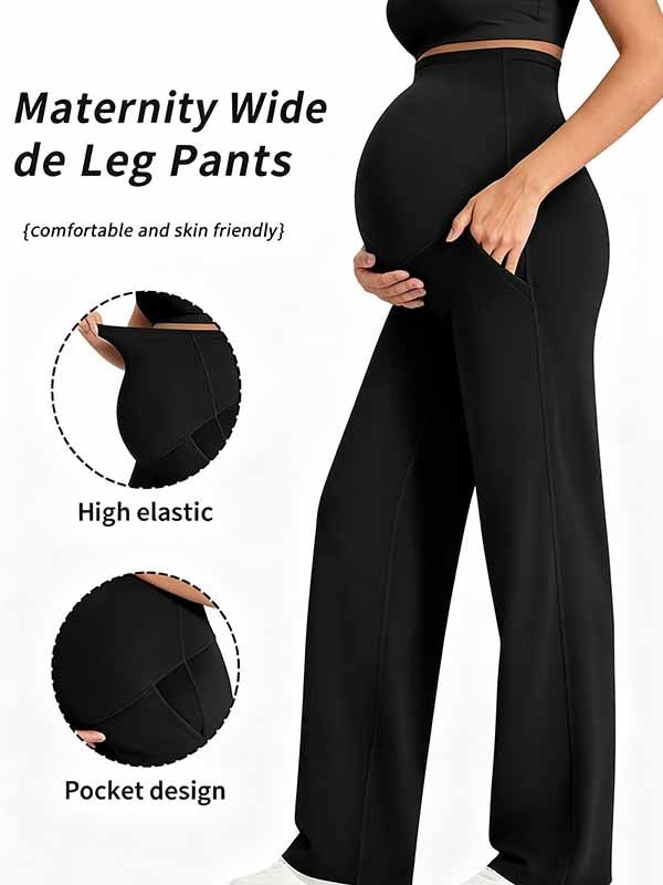 Momyknows Comfortable Pockets Patchwork Stretchy Daily Straight-leg Maternity Legging - Black - 2