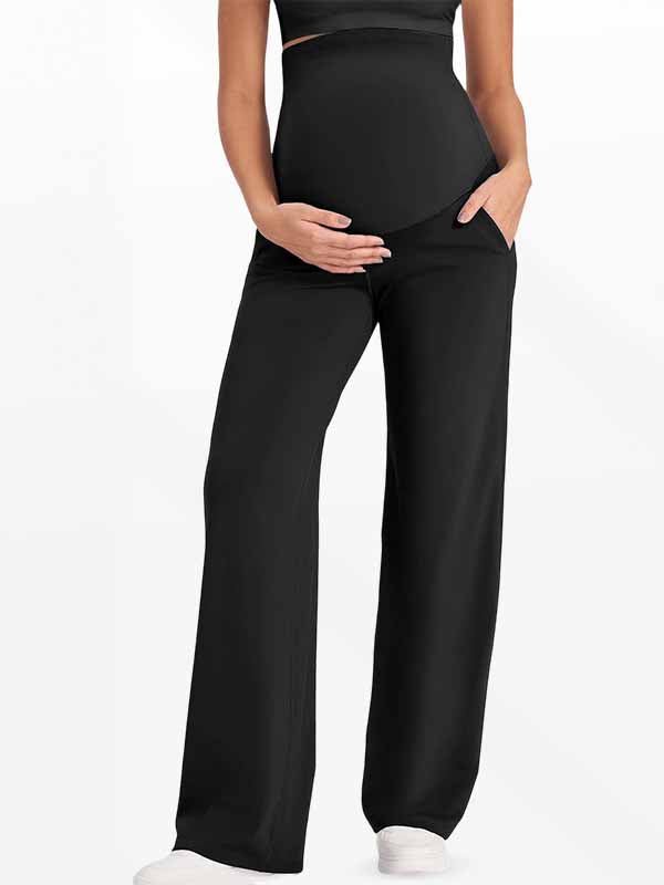 Momyknows Comfortable Pockets Patchwork Stretchy Daily Straight-leg Maternity Legging - Black - 3