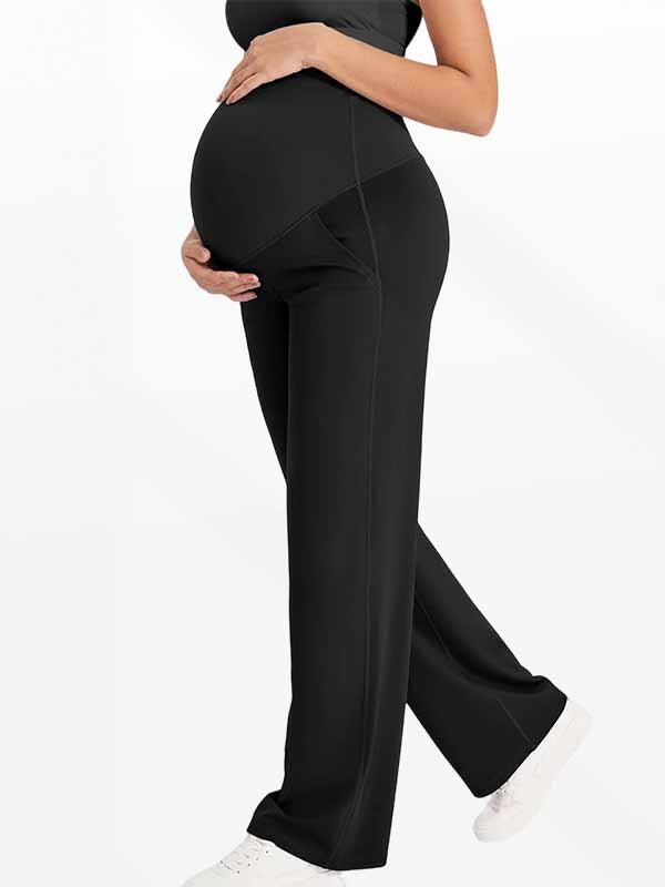 Momyknows Comfortable Pockets Patchwork Stretchy Daily Straight-leg Maternity Legging - Black - 5