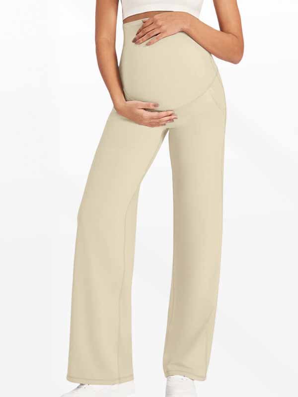 Momyknows Comfortable Pockets Patchwork Stretchy Daily Straight-leg Maternity Legging - Beige - 8