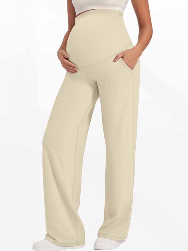 Momyknows Comfortable Pockets Patchwork Stretchy Daily Straight-leg Maternity Legging - Beige - 10