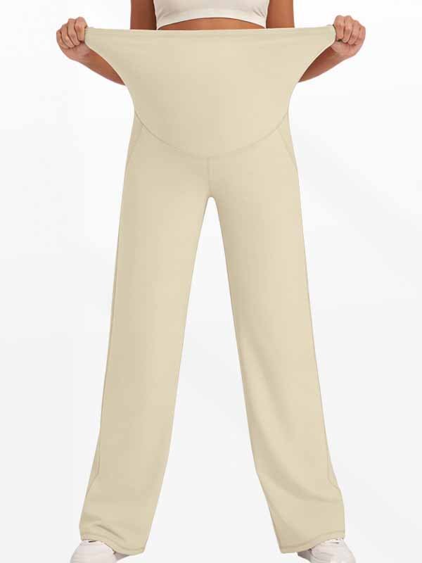 Momyknows Comfortable Pockets Patchwork Stretchy Daily Straight-leg Maternity Legging - Beige - 11