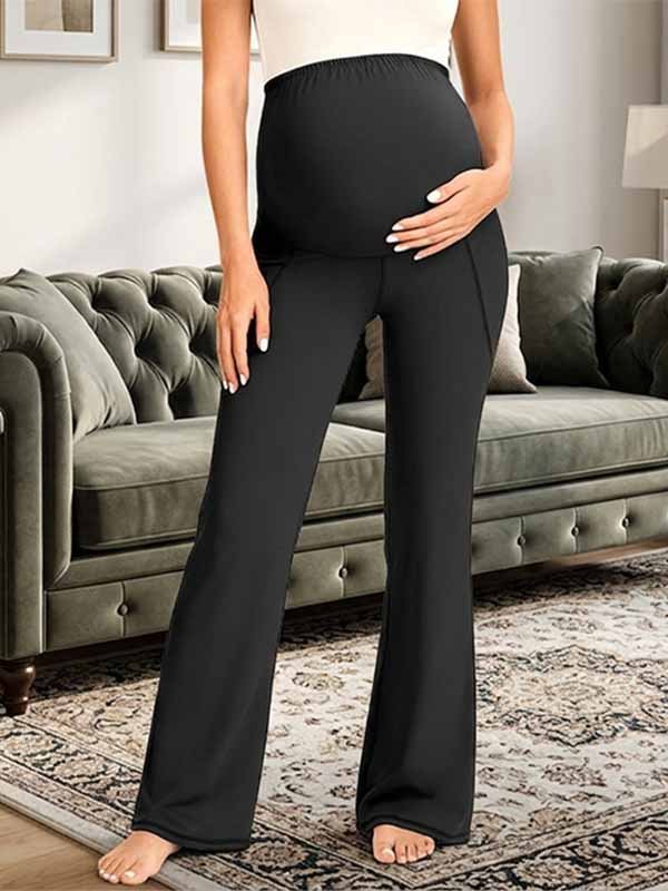 Momyknows Comfortable Pockets Patchwork Stretchy Casual Daily Bootcut Maternity Legging