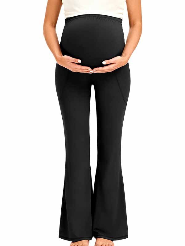Momyknows Comfortable Pockets Patchwork Stretchy Casual Daily Bootcut Maternity Legging - Black - 2