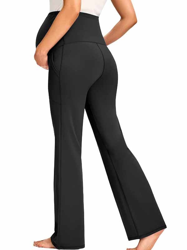 Momyknows Comfortable Pockets Patchwork Stretchy Casual Daily Bootcut Maternity Legging - Black - 3