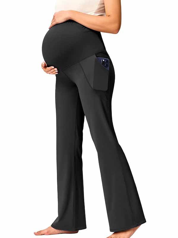 Momyknows Comfortable Pockets Patchwork Stretchy Casual Daily Bootcut Maternity Legging - Black - 6