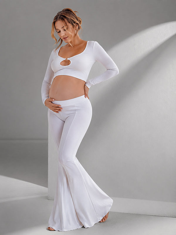 White Cut Out 2-in-1 Maternity Photoshoot Suit with Chic Design Sleek Bodycon Fit