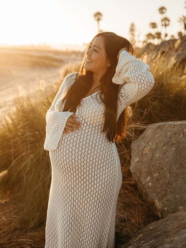 maternity white beach dress Summer Lace Maternity Dress for Photoshoot Clothes Props Off Shoulder Flying Sleeve Plus Size Robes Gowns Pregnancy Dresses
