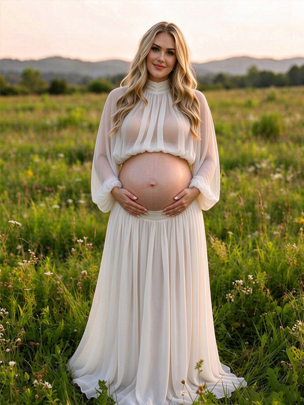 White 2-in-1 High Neck Maternity Maxi Dresses