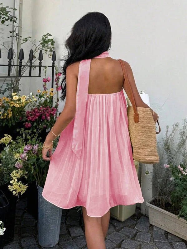 Momyknows Bandeau Wavy Edge Backless Maternity Mini Dress - Pink - 2
