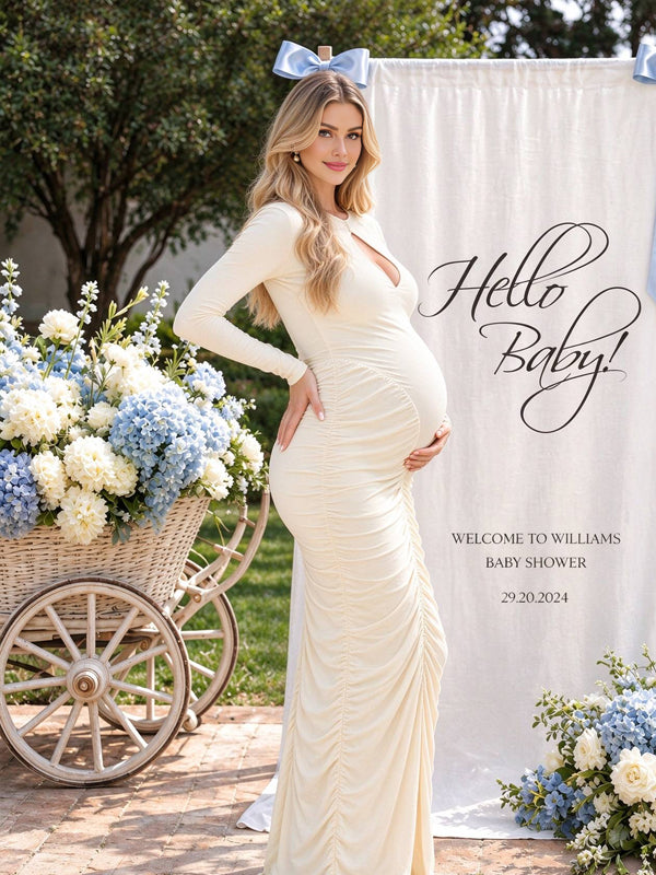 Apricot maternity dress with a cut-out design and layered ruffle accents