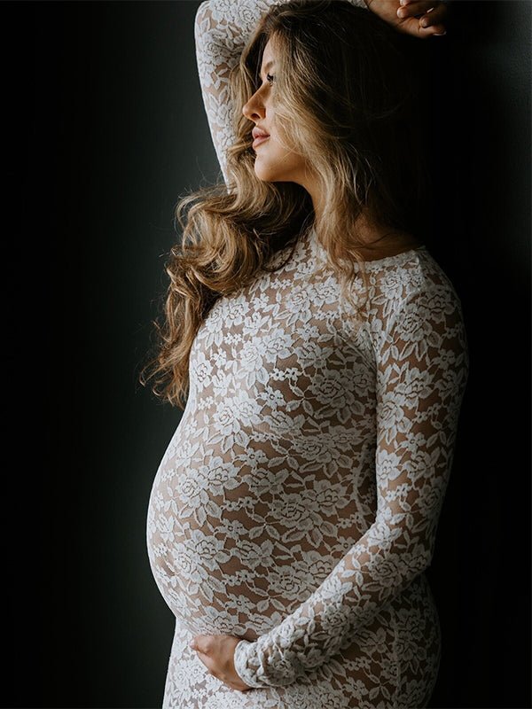 Momyknows White Lace Sheer Bodycon Elegant Cocktail Party Maternity Baby Shower Maxi Dress