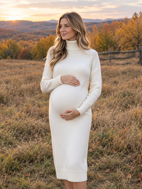 High Neck Crochet Sweater Photoshoot Maternity Midi Dress