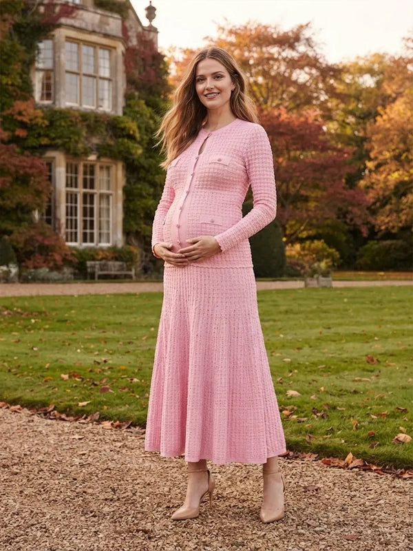 Elegantd Crochet Button Photoshoot Maternity Maxi Dress