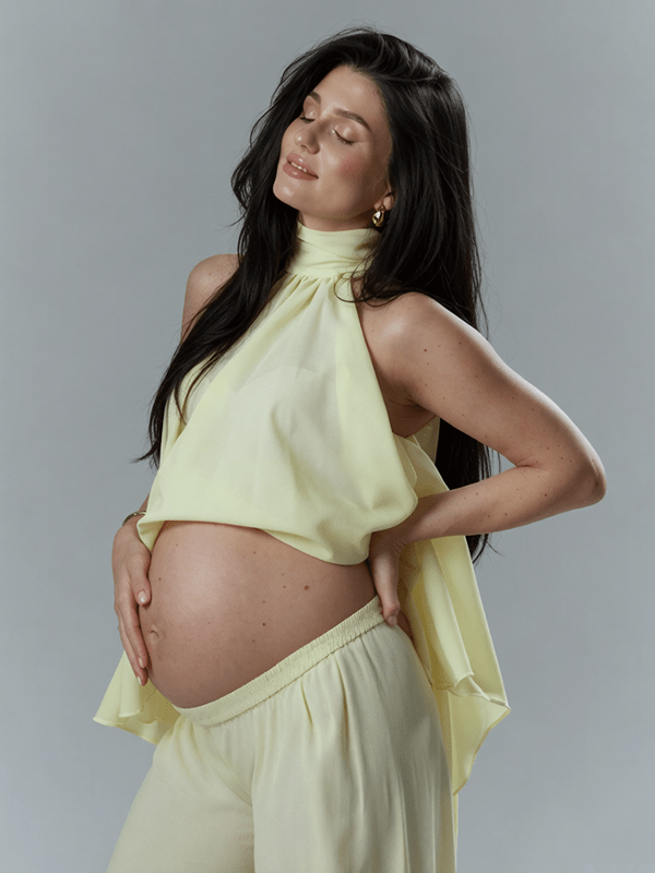 Momyknows Chic Yellow Daily 2 Piece Set Irregular Flowy Halter Neck Vacation Photoshoot Maternity Tank Top Pant - Yellow - 5