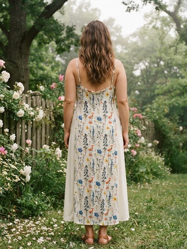 Momyknows Spaghetti Strap Print Spliced Big Swing Maternity Photoshoot Maxi Dress - Apricot - 4