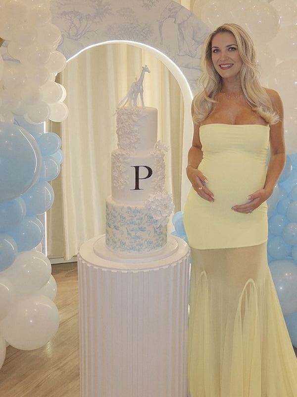 Momyknows Yellow High Waisted Grenadine Maternity Baby Shower Maxi Dress