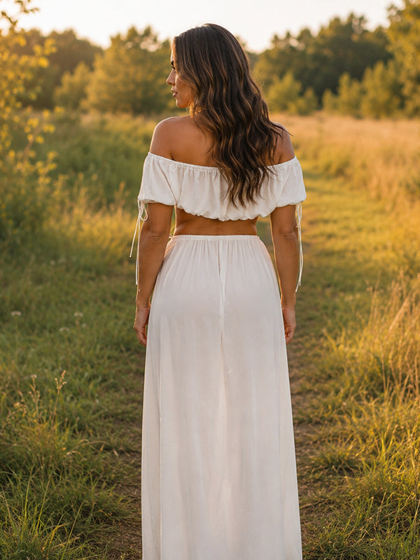 White Ruched Off Shoulder Maternity Maxi Dress with Bodycon Silhouette