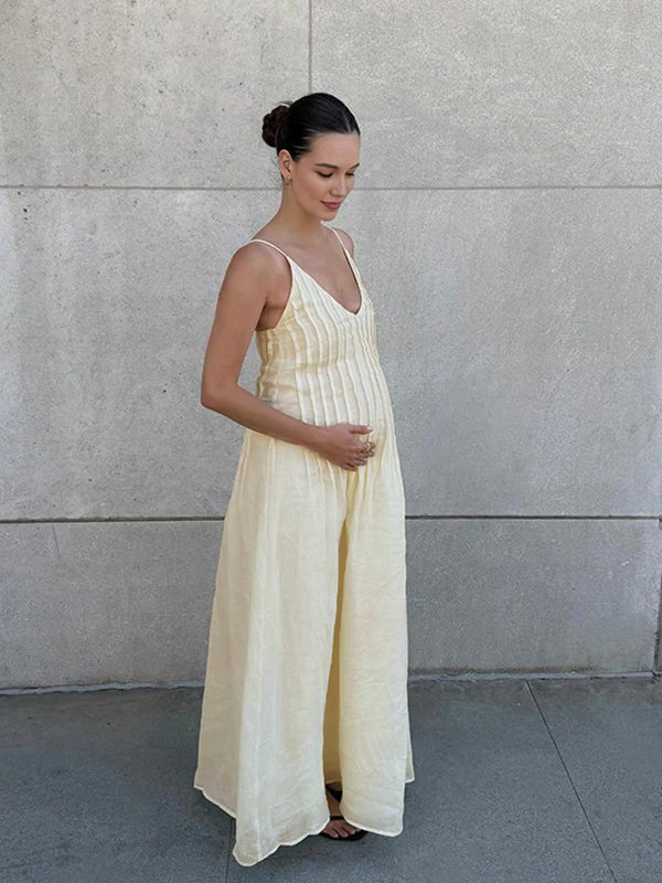 Momyknows Daily Apricot Spaghetti Strap Striped Vacation Maternity Maxi Dress - Apricot - 4