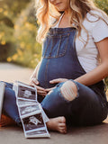 Momyknows Belly Friendly Condole Belt Pockets Denim Ripped Jean Overalls For Pregnant Babyshower Maternity Jumpsuit