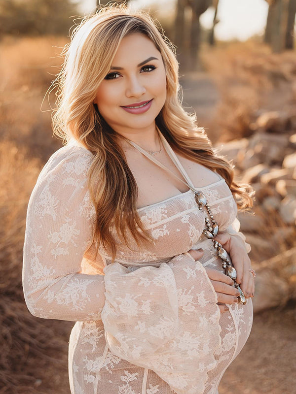 plus size lace maternity dress for photoshoot Long Sleeves Evening Dress 1M Train Lace Plus Size Maternity Dress for Photo Shoot YW21024 yewendress