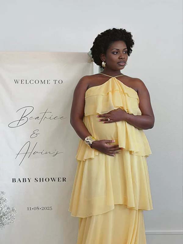 Momyknows Halter Neck Ruffle Backless Falbala Lace Up Maternity Baby Shower Maxi Dress