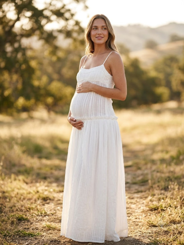 Momyknows Chic Ruffle Falbala Backless Maternity Photoshoot Maxi Dress