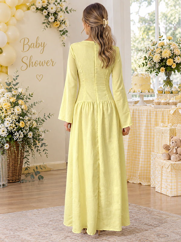 Yellow A-Line Maternity Maxi Dress with Big Swing Silhouette and Elegant Fit