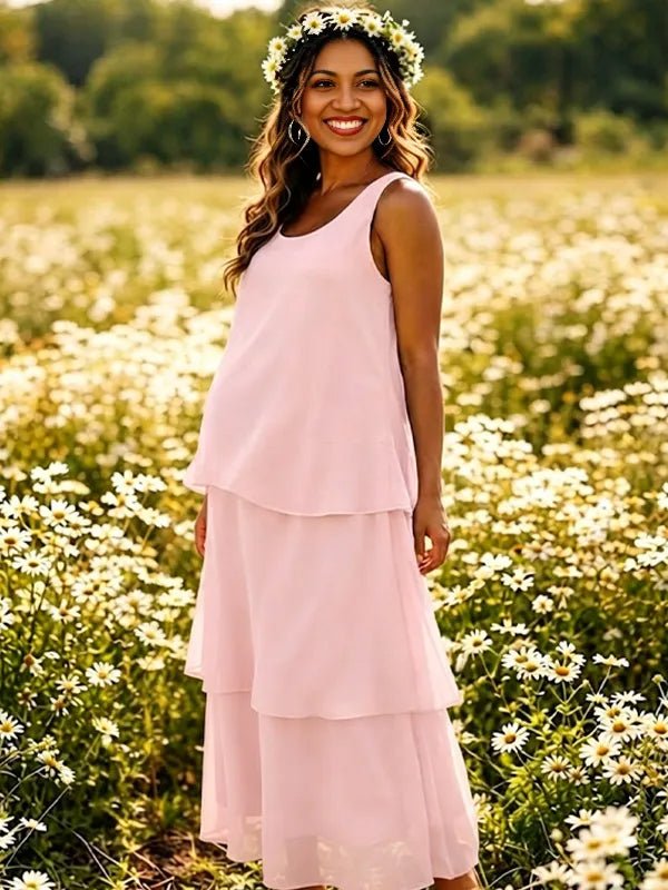 Momyknows A-line Layers Of Splicing Plus Size Off-Shoulder Irregular Photoshoot Maxi Dress - Pink - 3