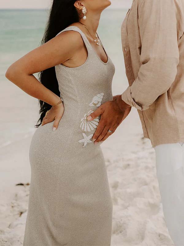 Momyknows Knit Shell Pearl Pattern Sparkly Photoshoot Maternity Maxi Dress